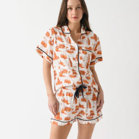 Katie Kime Austin Toile Pajama Shorts in Burnt Orange White Size Small - Picture 3 of 8
